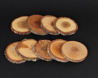 Set of 40 wooden coasters, rustic wedding decors, wood slices, wedding favors, slices with bark