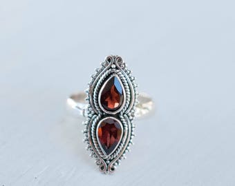 Red Garnet Ring ~ January Birthstone ~ Sterling Silver 925 ~ Jewelry ~ Handmade ~ Everyday ~ Casual ~ Hippie ~ Bohemian ~Natural ~Gift~MR057