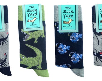 These Australian designed novelty socks, mens socks, cool socks, colourful socks, funky socks, have unique patterns of dangerous animals