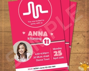 Musical.ly invitations, PERSONALIZED, invitation for birthday party, musically party - Digital file