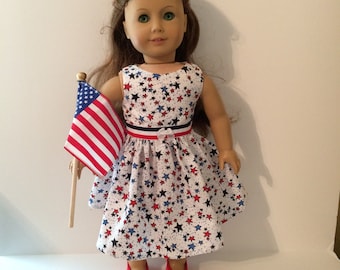 18 Inch Doll Clothes 4th of July Dress with Stars Optional Red Mary Janes With American Flag Fits Like American Girl Doll Clothes