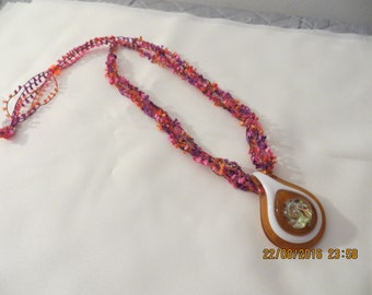 Ladder Yarn Multi-Strand Necklace with Murono Glass Pendant