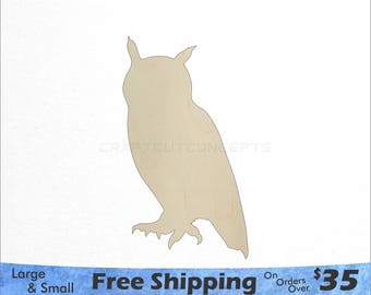 Owl Shape - Woodland Wildlife - Large & Small - Pick Size - Laser Cut Unfinished Wood Cutout Shapes (SO-0083)