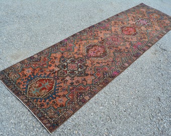 Vintage Persian Teblis Pale Runner Rug ,Faded Orange Runner Persian Rug 3.0 x 10.9 ft