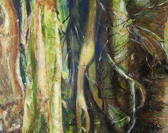 Tree Trunks, 2012 // Original acrylic painting by Sanda Vo // Bright Colorful Mood Artwork