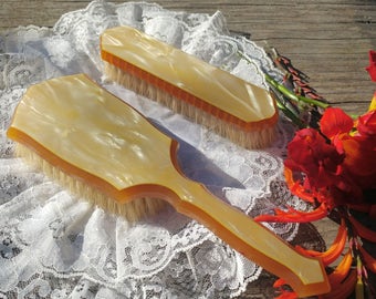 Celluloid Vanity Dresser Brush Set // Vintage Grooming Set