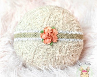 Newborn Headband, Baby Headband, Photo prop, Flower Headband, Floral Baby Headband, Newborn Photography Prop, Tie-back Headband, Flower girl