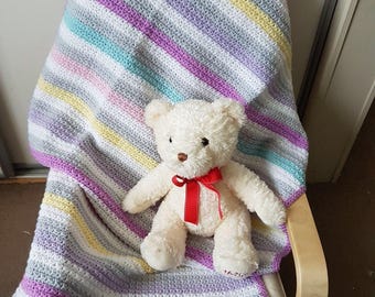 Handmade pastel stripe crochet baby blanket