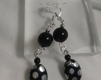 Black and Silver Polka Dot Earrings