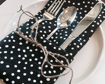 Set of 6 Dinner Napkins • Cloth Napkins • Anniversary Gift • Kitchen Table Napkins • Reusable Napkins • Check Napkins • Polka-dot Napkins