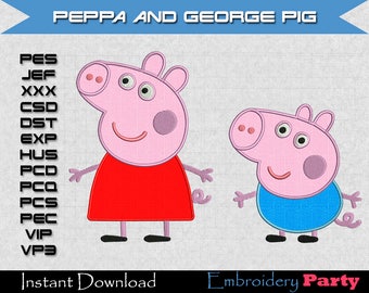 Peppa Pig and George Pig Applique Machine Embroidery - Instant Digital Download design pattern alphabet letter jef hus pes troll