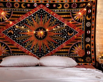 Astronomy Sun Moon Stars Psychedelic Bohemian Mandala Tapestry