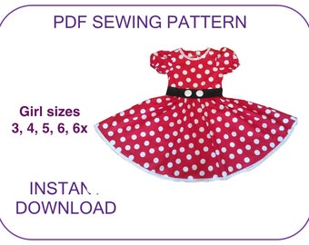 Minnie Mouse costume dress pattern for 3-7 yr. PDF sewing pattern for. 5 sizes. Instant download. Minnie costume pattern. Minnie outfit.