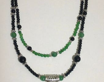 Gemstone Necklace, Multi Strand Pendant Necklace, Agate Pendant Necklace, Beaded Necklace, Jade, Black Onyx Necklace