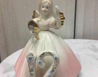 VIntage, Josef Original birthday angel age 12, pink dress, lovely cake topper, keepsake