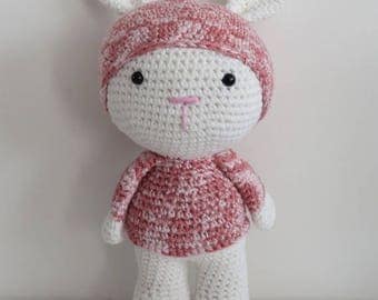 Pink and white Bunny crochet Amigurumi