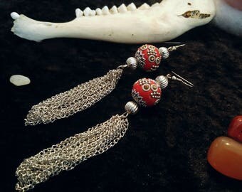Oriental Ball and Chain Tassled Earrings