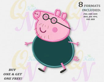 BOGO FREE! Daddy Pig applique embroidery design, Peppa Pig Machine Embroidery Designs, Embroidery designs baby, Instant Download, #038