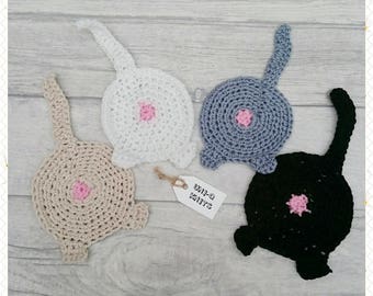 Cat butt coasters crochet cat lovers pet lovers kitty lovers fun gift handmade