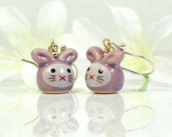 Bunny Earrings Lilac and Lavender Rabbit Sisters - Kawaii Bunny Rabbit Earrings - Bunny Jewelry - Pet Rabbit - Kawaii Rabbit Jewelry