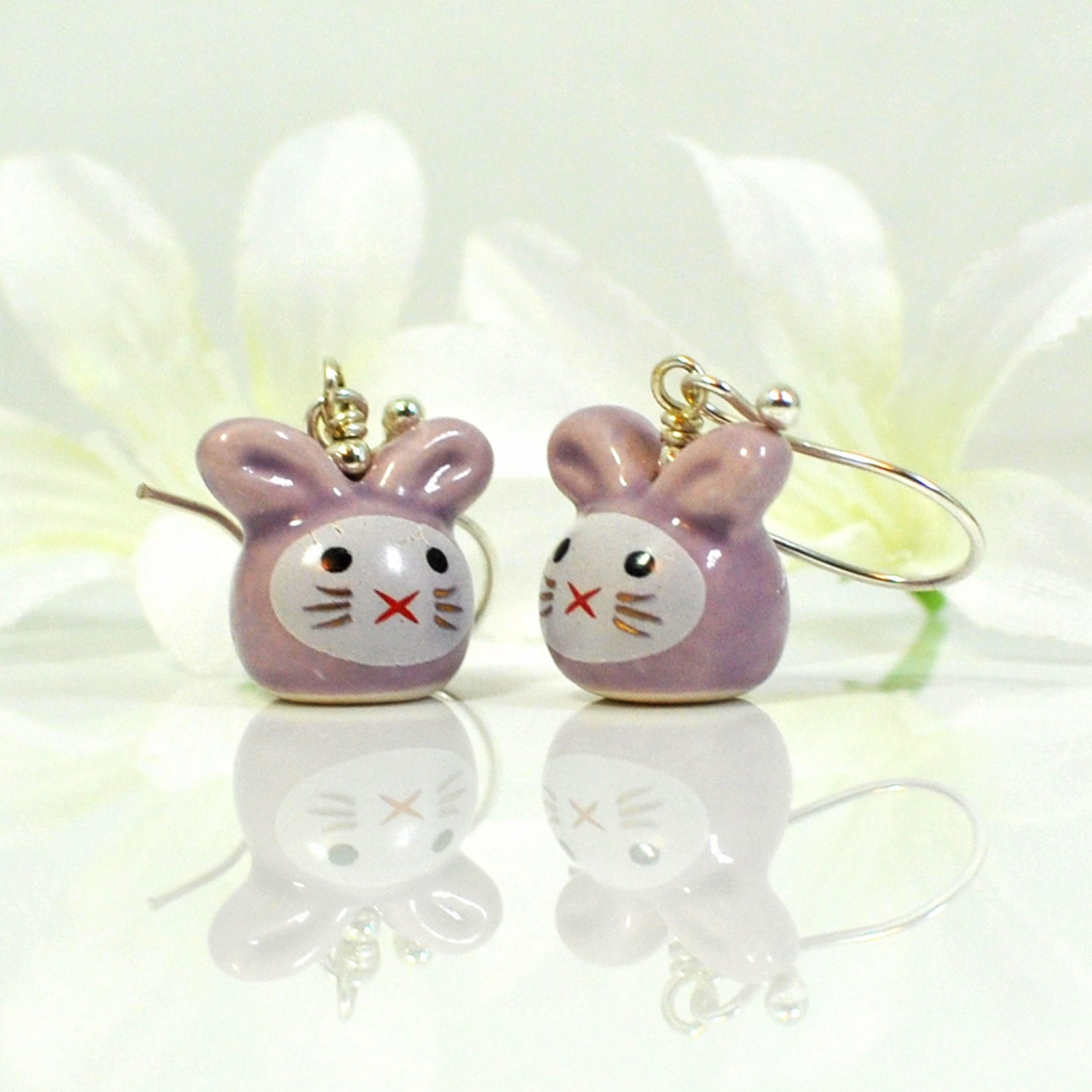 Bunny Earrings Lilac and Lavender Rabbit Sisters by LavenderRabbit