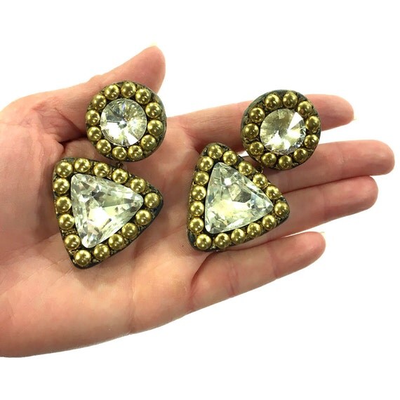 BIG 80s Rhinestone Earrings 2 75 Vintage 1980s   Il 570xN.1146738533 O1jl 