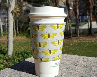 Fabric coffee cozy / coffee cup holder / coffee sleeve -- BUTTERFLY