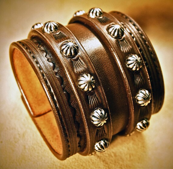 Leather Wrist Cuff Saddle BrownTraditional American Cowboy ROCKSTAR Bracelet made for YOU in NYC by Freddie Matara