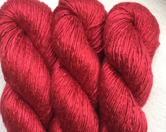 Hand Dyed worsted weight Silk Yarn - Cranberry red