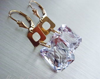 Superior Crystal Quartz-Geometric Hoops-14k Gold Fill Contemporary Dangle Earrings