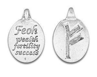 set of two Rune Pendant,Fehu Rune Symbol, Norse Symbol,Celtic Symbol,Feoh Rune, Fehu Rune,Wealth,Fertility, Success,Pewter,Made in USA