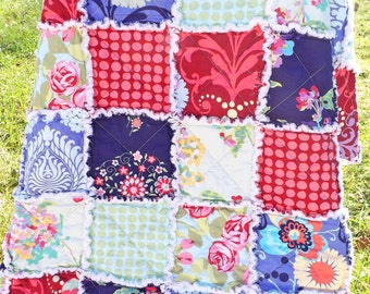 Rag Quilt - Lap Quilt - Amy Butler Fabrics - Love Collection - Bright Colors Quilt - Patchwork Quilt - Floral Rag Quilt