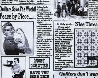 Timeless Treasures QUILTING NEWS White gail-C9699 Fabric - Cuts by HALF Yard Increments