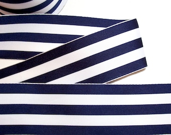 Wired Ribbon, Navy Blue and White Stripe Grosgrain Wired Ribbon 2 1/2 inches wide x 5 yards, Offray Mono Stripe, SECOND QUALITY FLAWED