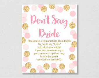 Blush Pink & Gold Don't Say Bride Game / Glitter Bridal Shower / Glitter Dots / Confetti / Bridal Ring Game / INSTANT DOWNLOAD B107