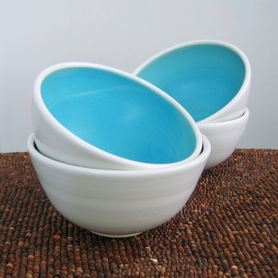 Ceramic Soup Bowls Small Cereal Bowls in Turquoise Blue Set