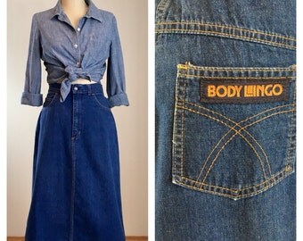 70s Body Lingo High Waist A-Line Denim Skirt, Size Medium, 27" Waist