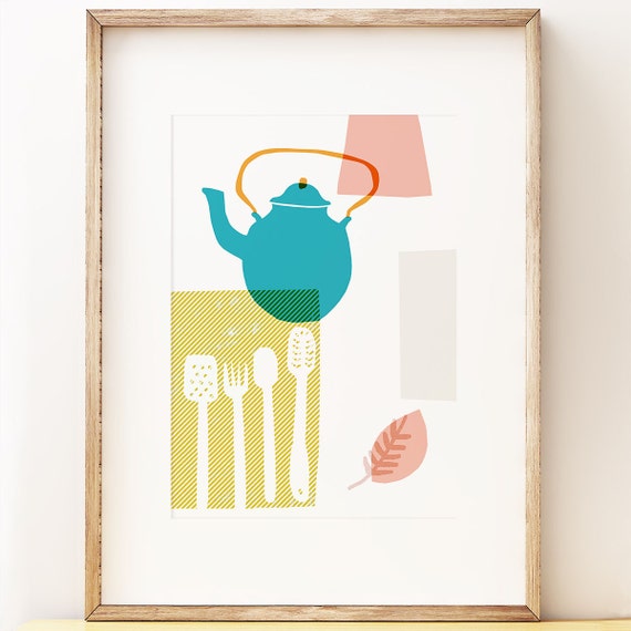 Blue Kettle abstract kitchen wall art print