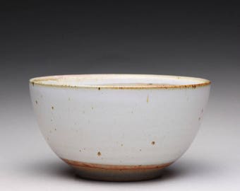 handmade pottery bowl, ceramic bowl, serving bowl with satin white and white shino glazes