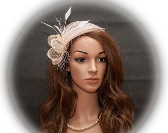 Champagne and light pink fascinator for your special occasions- New elegant and simple design for 2017 special days