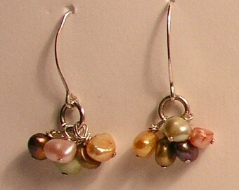 Pearl cluster and sterling silver earrings