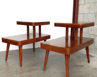 Mid Century Modern Step Side/End Tables 1950s Danish Vintage Deco