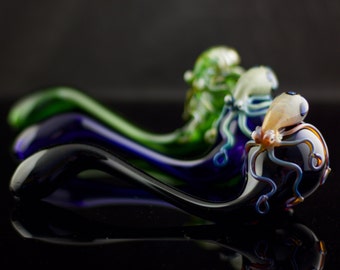 Octopus Glass Pipe / Large Sherlock Pipe / Smoking Pipe / Thick Wall Pipe / High Quality Pipe / Pyrex / You Choose the Color / Made to Order