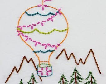 Hot Air Balloon Embroidery Design Hand Embroidery Design Balloon Pattern Up and Away