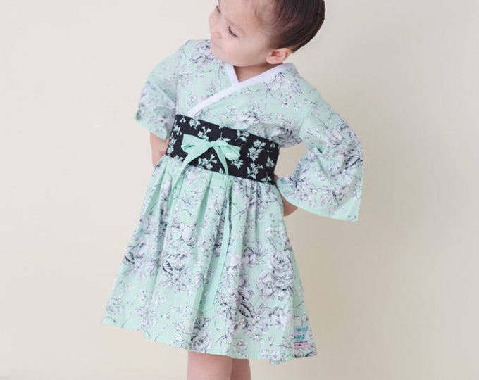 Little Girl Kimono Dress - Boutique Dresses - Toddler Clothes - Mint - Birthday Gift - Mother's Day - Baby - Tween - Teen - 12 mos to 14 yrs