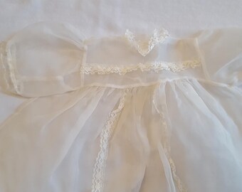 Vintage White Sheer Baby Doll Infant Girl Dress Lacey Ivory