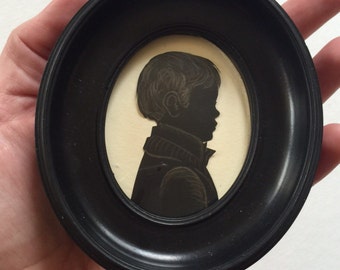 Custom Hand Cut and Gilded Miniature Silhouette in Antique Frame