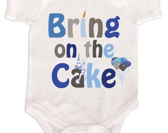 Boys Birthday Bodysuit Cake Smash Outfit Boys 1st Birthday Romper Blue Grey Bring on the Cake Mumsy Goose First Birthday