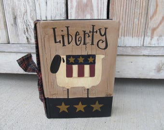 Primitive Country Americana Liberty Sheep Hand Painted Vintage Book GCC00768