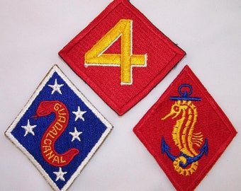 3 Original WW2 Marine Patches, 2nd Guadalcanal & 4th Divisions, Ships Detachment